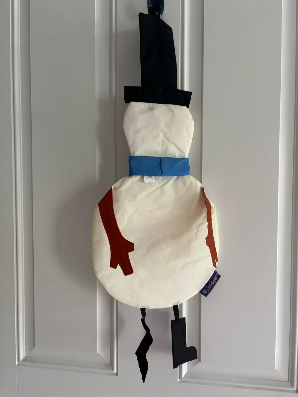 GANZ White Snowman Door Hanger with Black Hat and Blue Scarf
